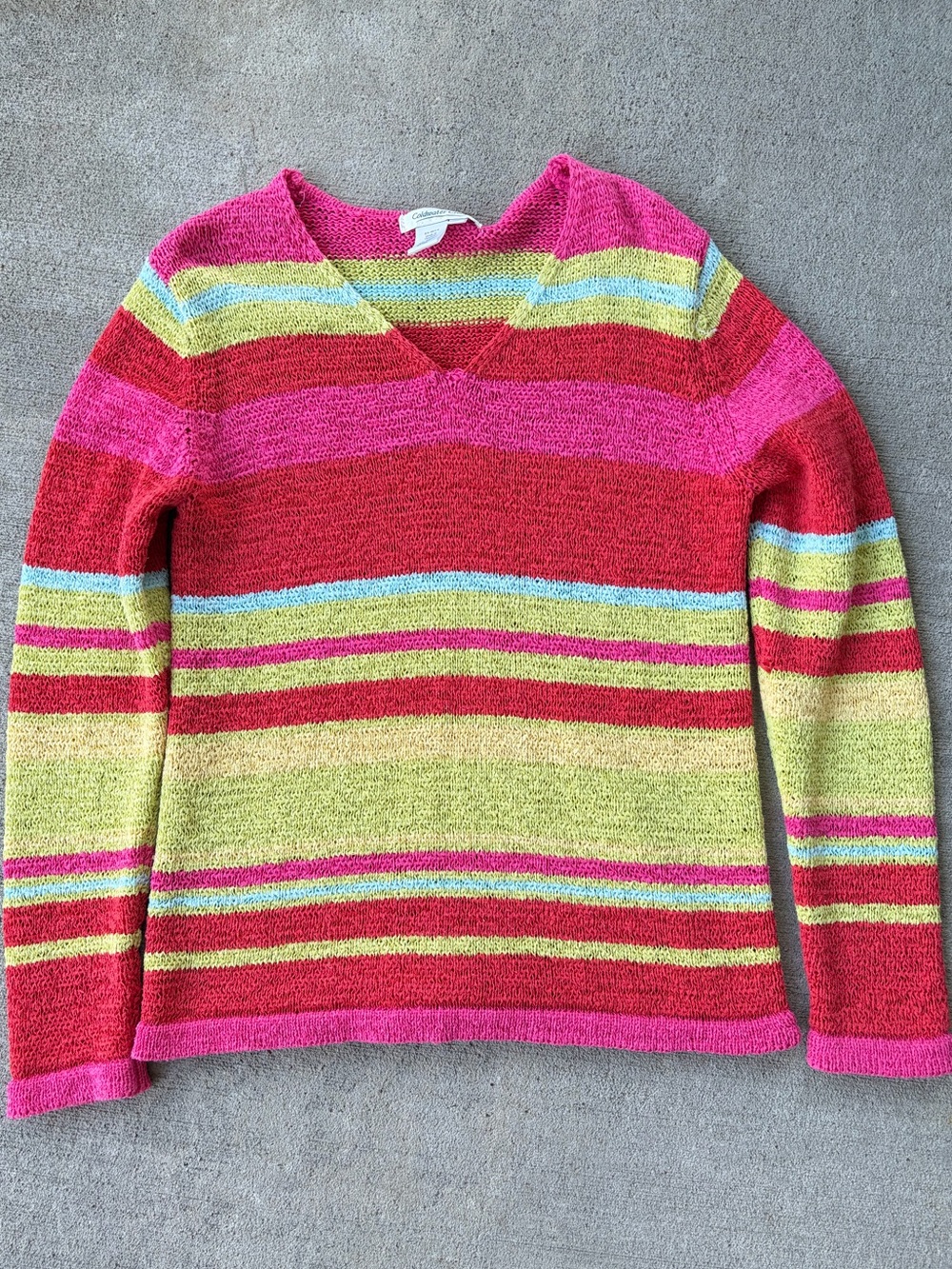 Vintage 90s Coldwater creek striped crochet knit sweater pullover jumper